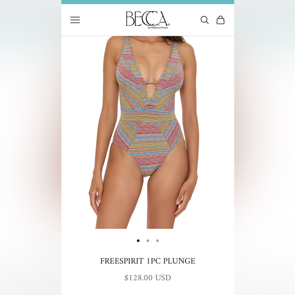 BECCA Pink and Green One Piece Swimsuit with Plunging V-Neckline